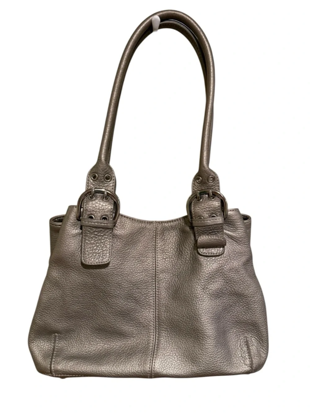Tignanello 100% Leather Pewter Metallic Double-Handle Bag - Immaculate Interior - Picture 3 of 4